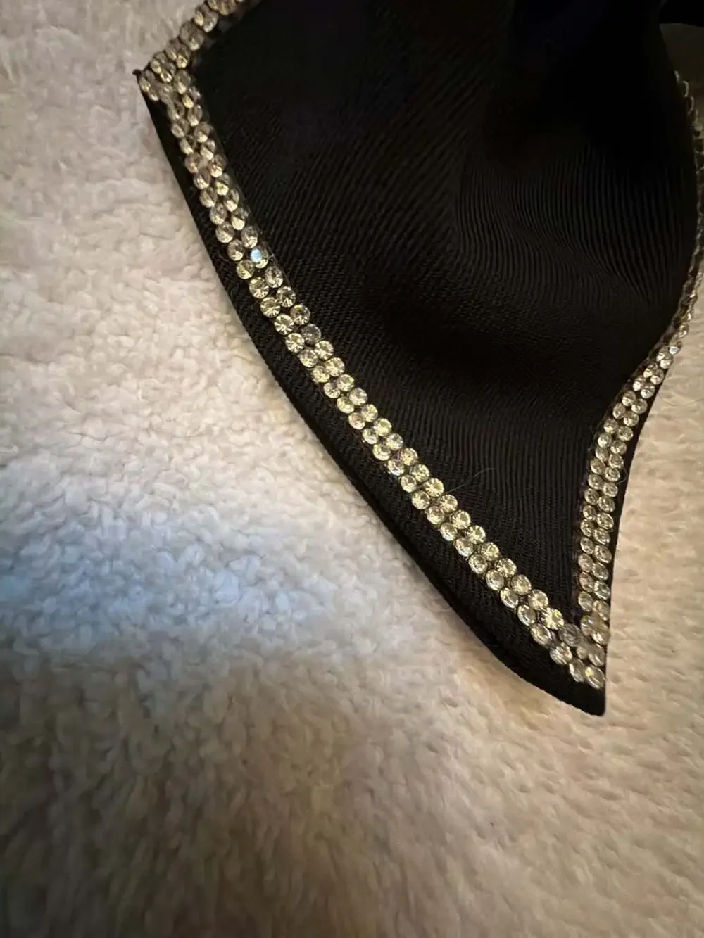 Black Fabric Rhinestone Trim Hair Bow Barrette Clip